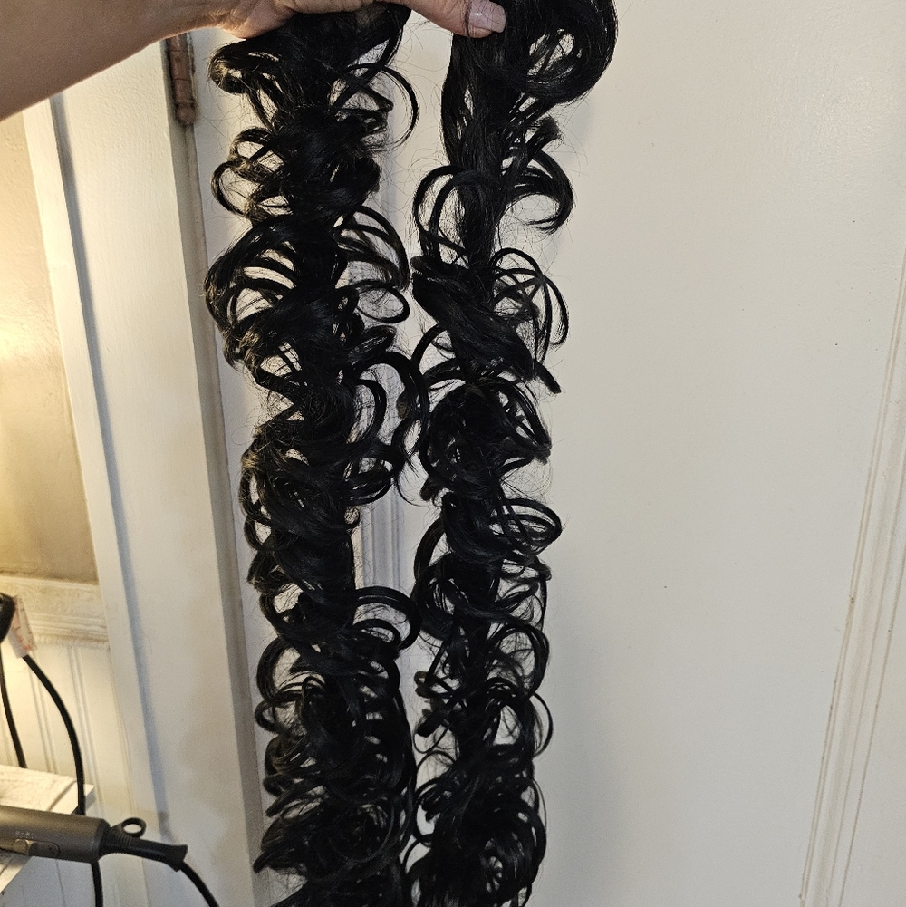 4 Black Clip In Hair Ponies, 1 Velcro Pony  ,2 Versible Long Wraps For Up dos - Picture 4 of 4